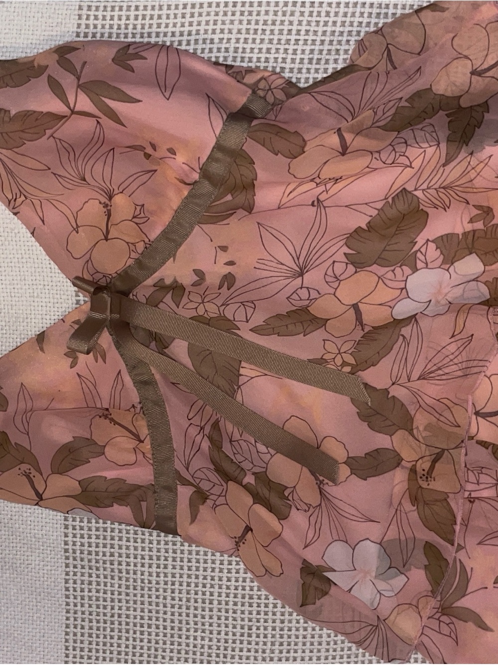 Rampage Pink Floral Satin Cami with Brown Trim